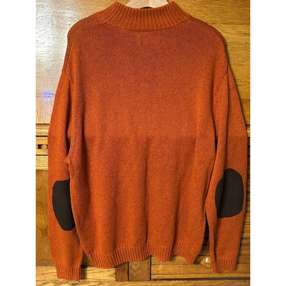 Chaps Preppy Gorpcore Fall Orange Cotton Mock Neck Henley Sweater Elbow Patches
